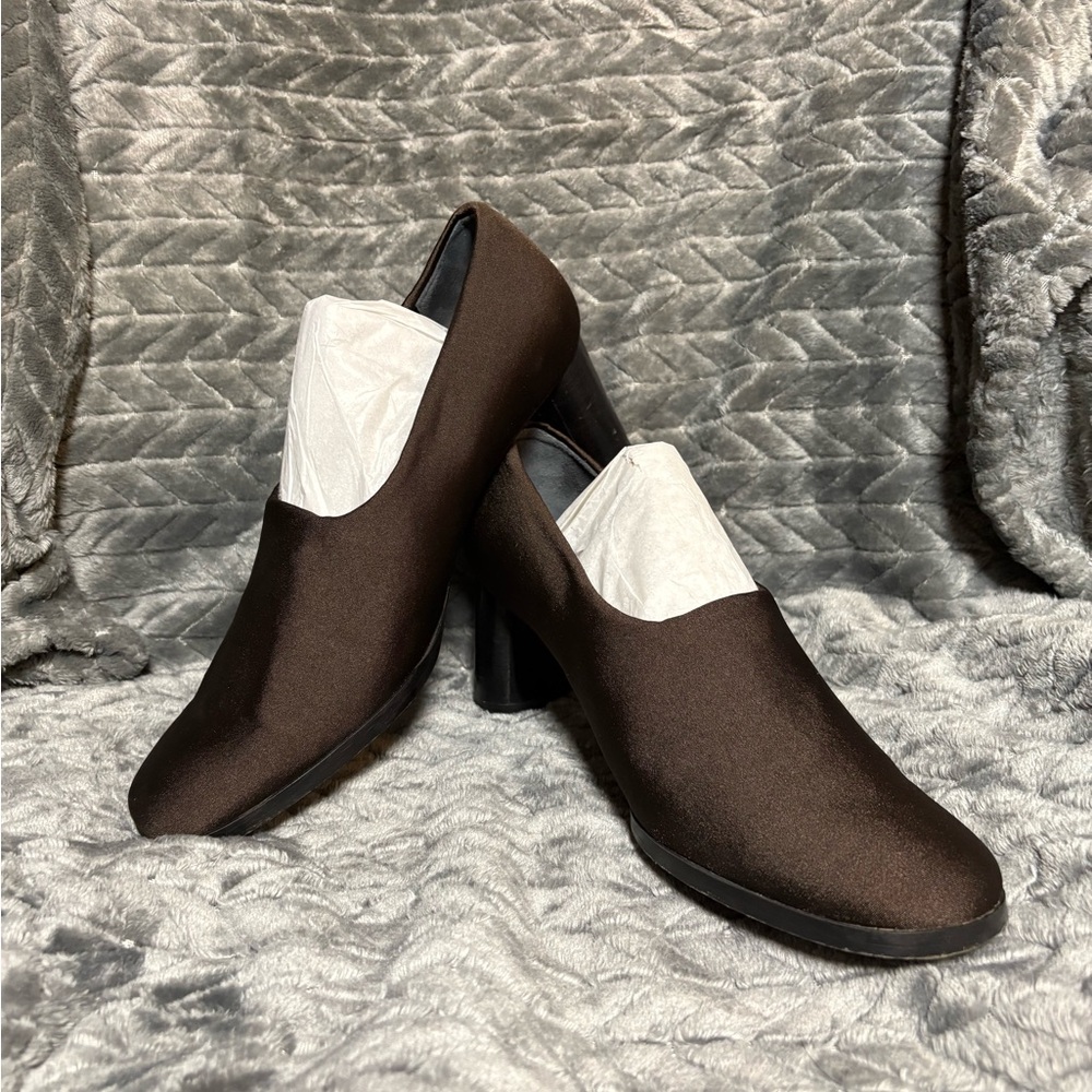 Robert Clergerie Womens Dark Brown Fabric Round Toe Heeled Shoes Size 8.5